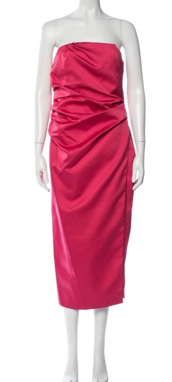 A.L.C. alc bright hot pink barbie strapless silky satin ruched formal midi dress